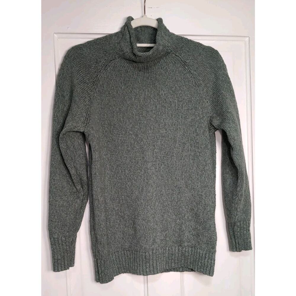 LL Bean Sweater Green Chunky Fisherman Knit Rolled Turtleneck Women's M (1165)